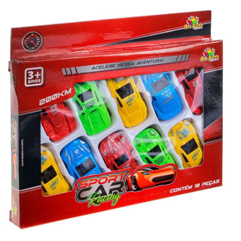 Kit Carrinhos Coleção Sport Car Racing Roda Livre Brinquedo 10 Unidades