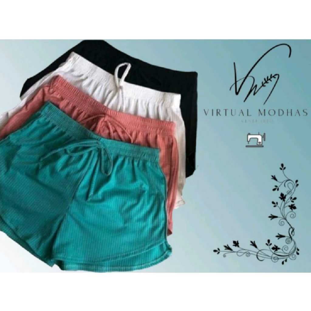 Shortinho Feminino Curto Soltinho Malha Canelada Verão Moda Blogueirinha
