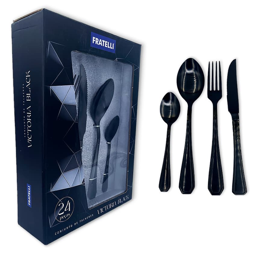 Faqueiro Conjunto Talheres Luxo Black 24 Peças Inoxidavel