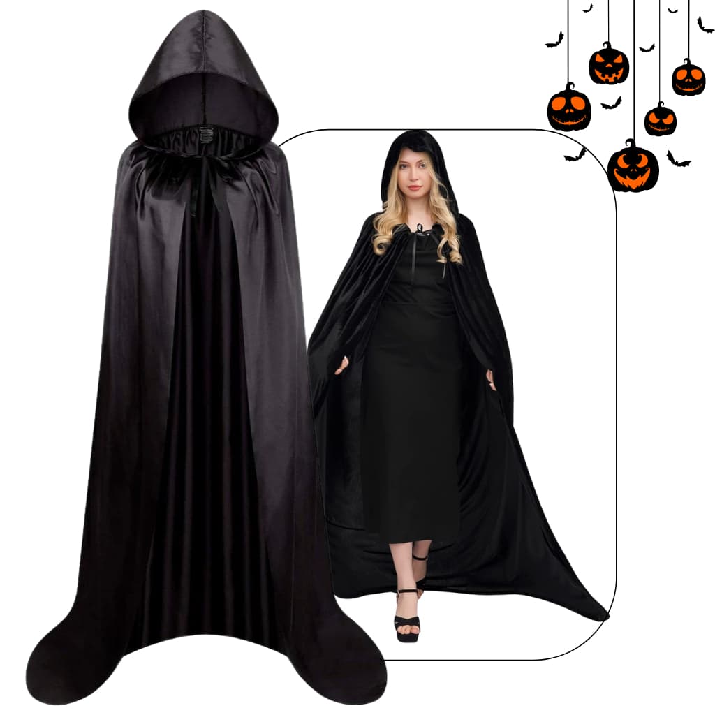 Capa de Vampiro Adulto Bruxa com Capuz Unissex 180cm Festa Halloween Fantasia Drácula Pânico Cosplay Feiticeiro Terror