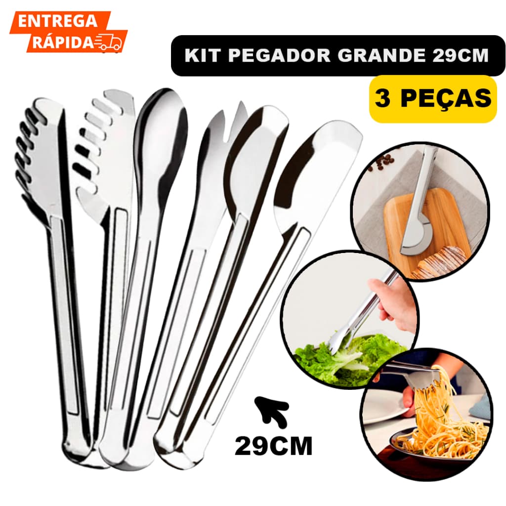 Kit De Pegador De Inox GRANDE 29cm Para Salada Massas Universal Para Cozinha e Para Restaurante