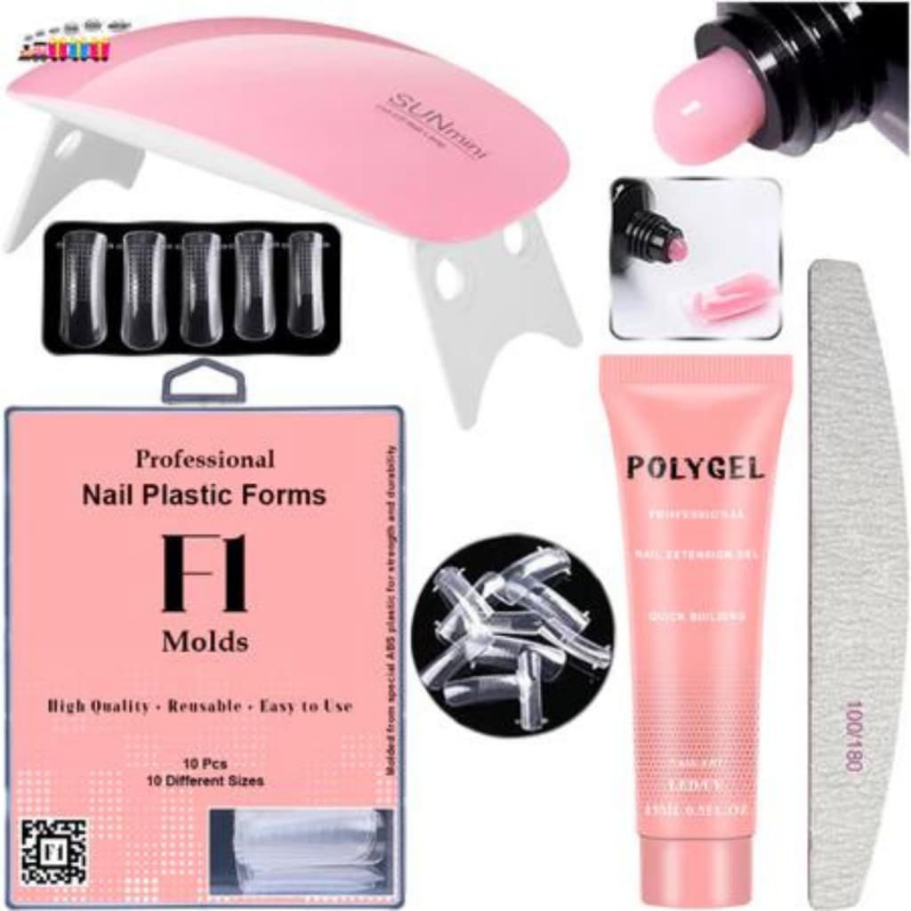 Kit Alongamento Poligel 15g Polygel + Molde F1 + Lixa + Mini Cabine De Unha