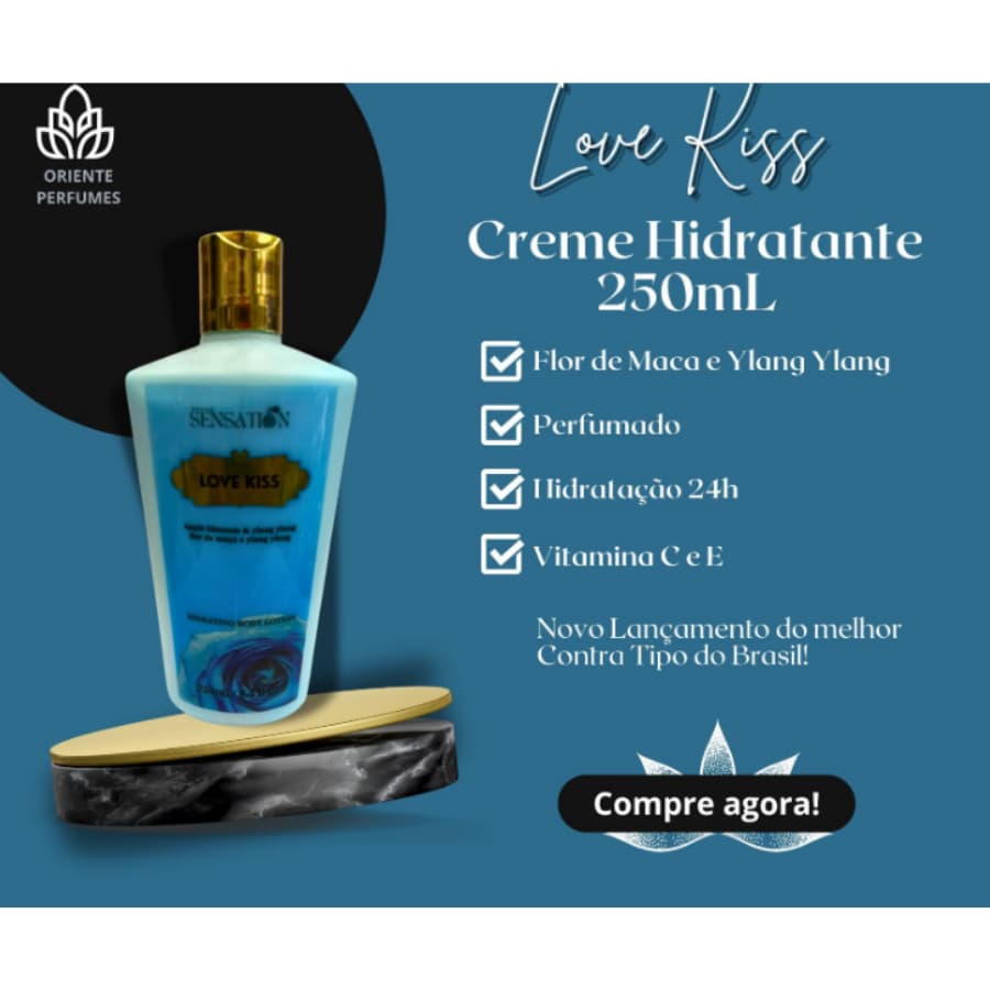 LOVE KISS - SENSATION - CREME CORPORAL PERFUMADO - 250ML - BODY LOTION - FLOR DE MAÇÃ E YLANG YLANG - HIDRATANTE CORPORAL