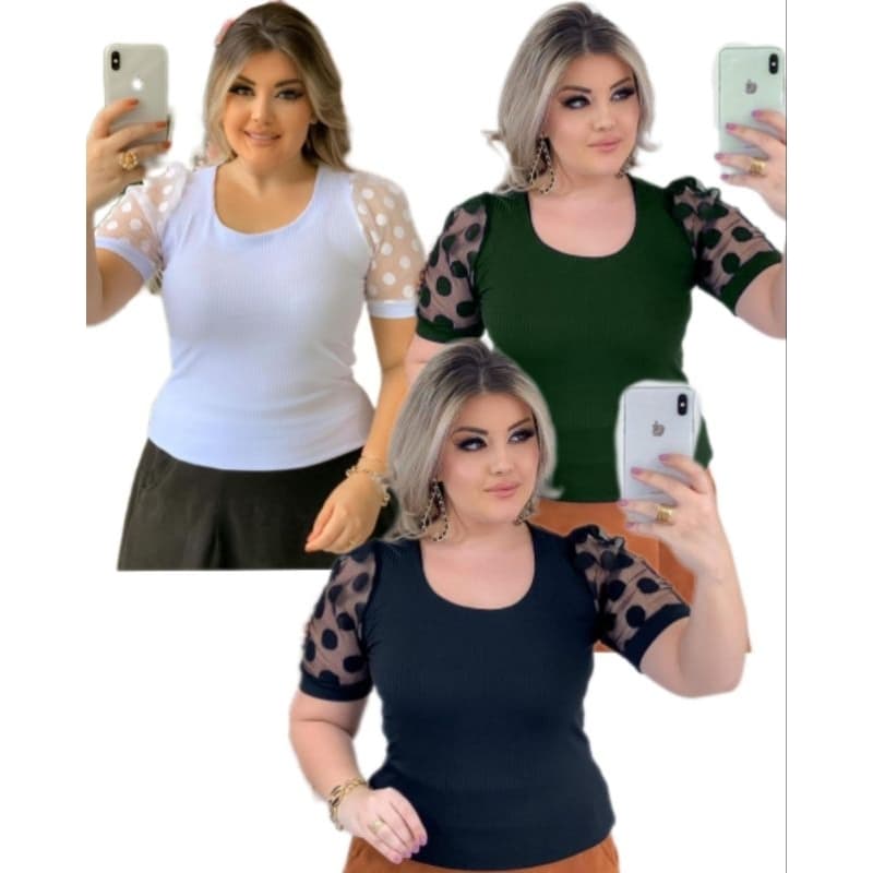 Blusa feminina evangélica manga tule kit 5 blusas caneladas GG