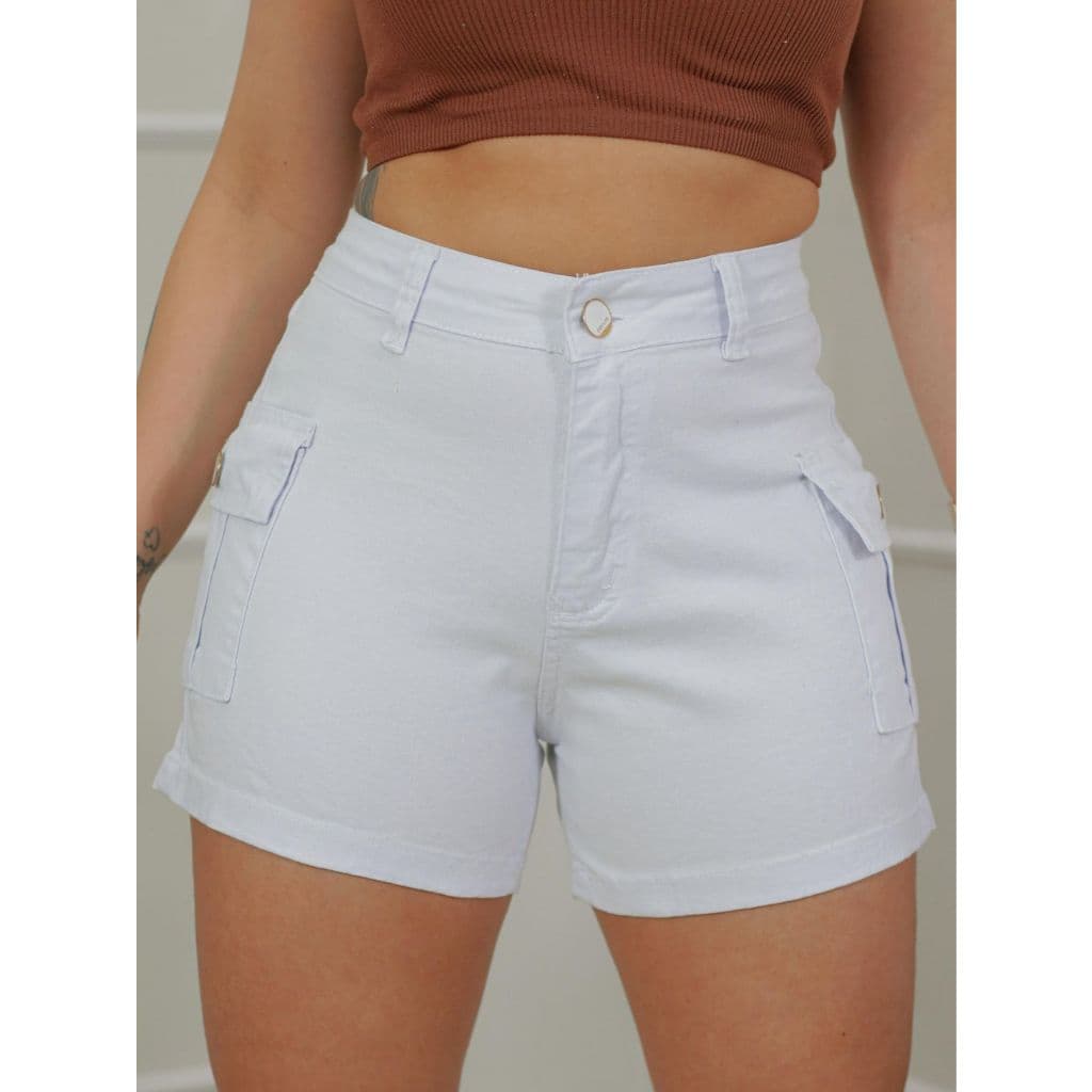 Shorts Cargo Feminino Cintura Alta com Bolsos Laterais