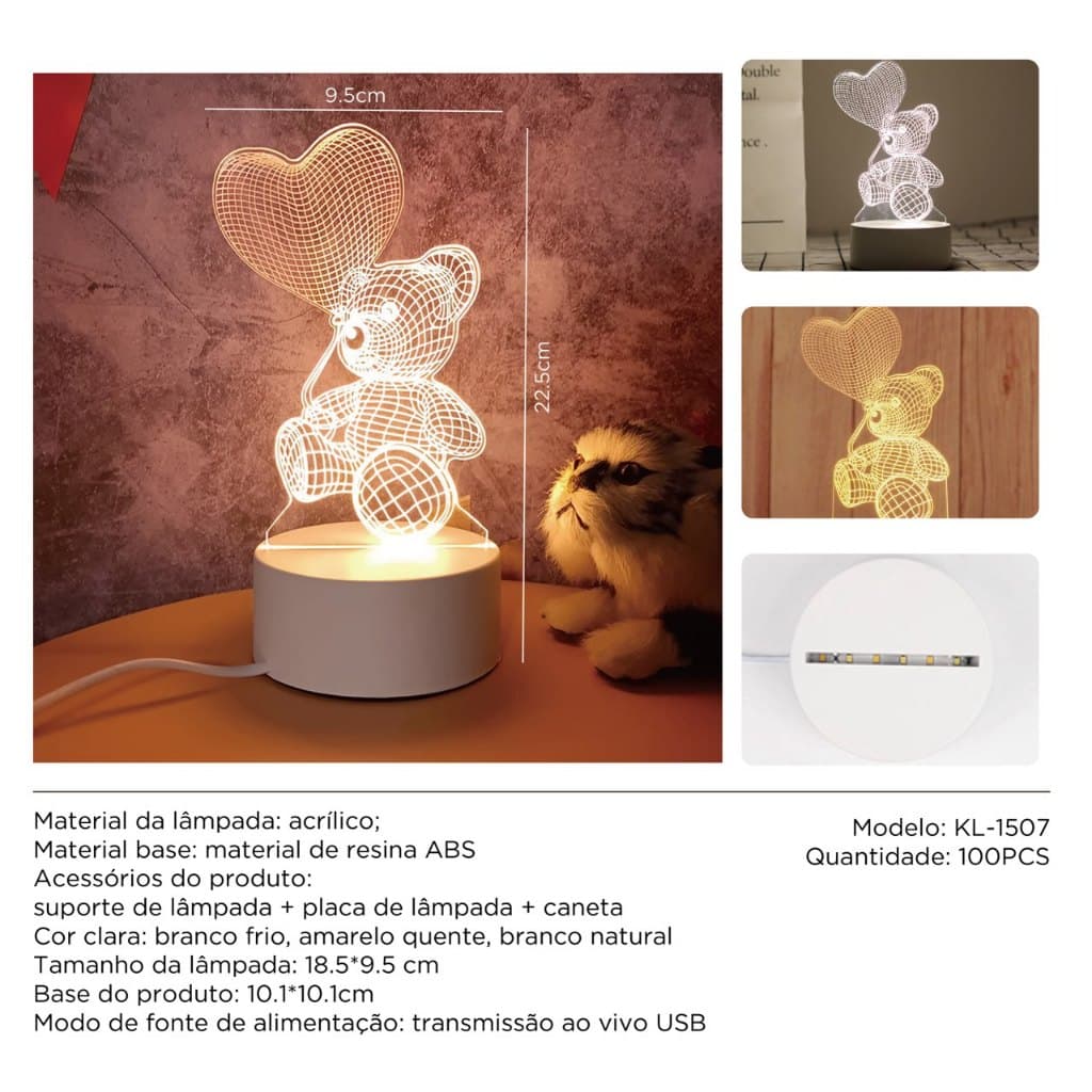 Luminária de Mesa de LED 3D Criativa / Luz Noturna Decorativa Luminária De Mesa Com LED 3D Criativa