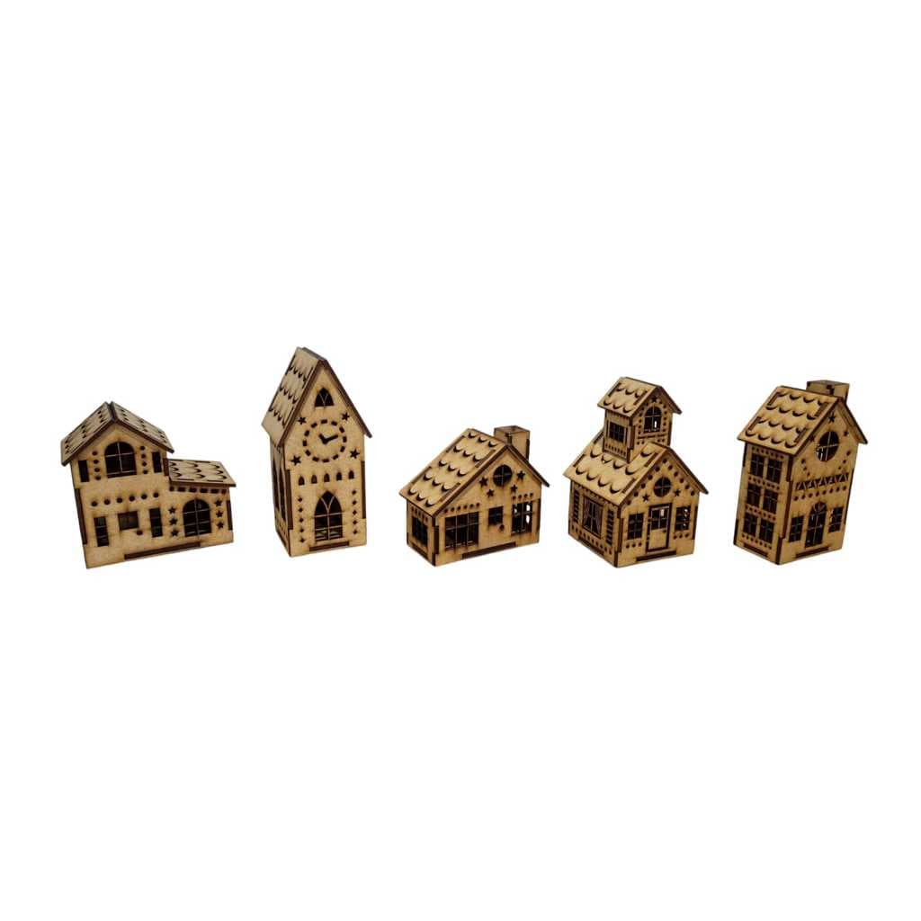 Vila Natalina Kit com 10 Casinhas Natalinas em MDF Medias de 9 a 15 cm de Altura MONTADAS