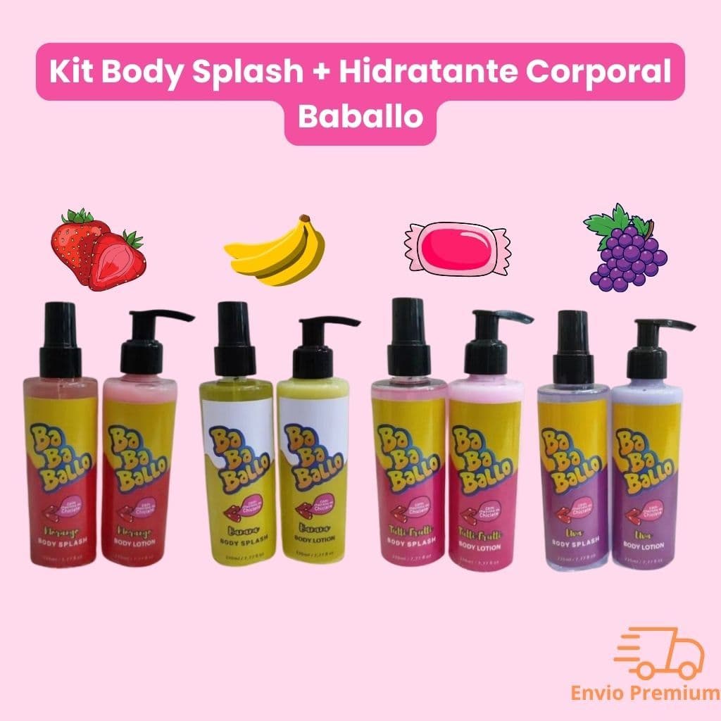 Kit Body Splash + Hidratante Corporal Baballo- Feminino Adulto e infantil- Cheirinho de Chiclete