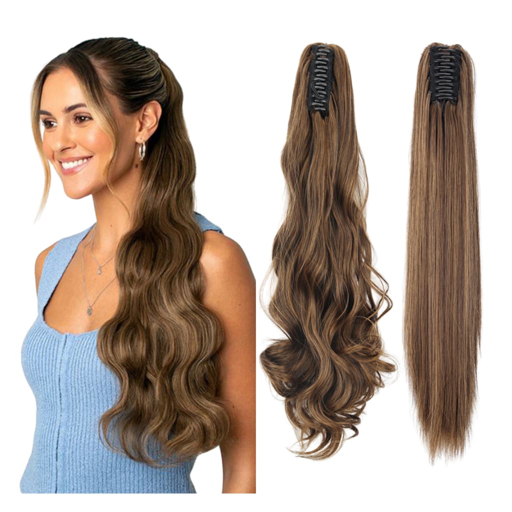Aplique Rabo De Cavalo Fibra Orgânico Liso Cacheado Ondulado 60 cm Cabelo Todas as Cores