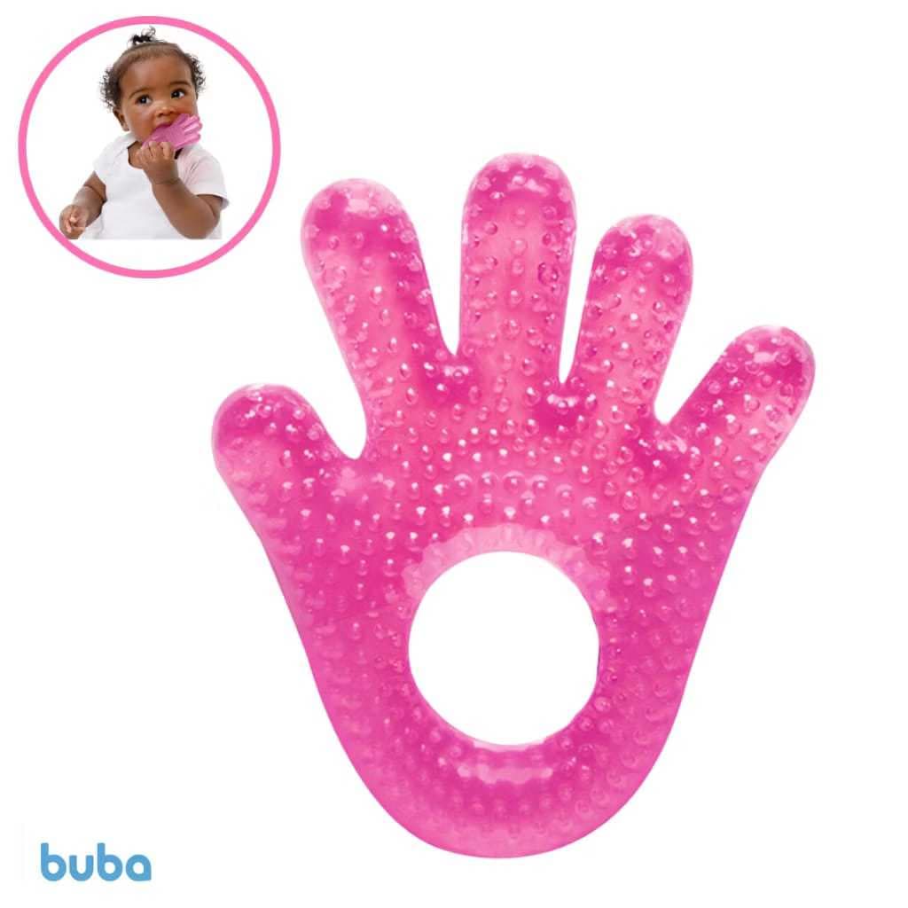 Mordedor silicone mãozinha com agua Buba  - Azul e Rosa