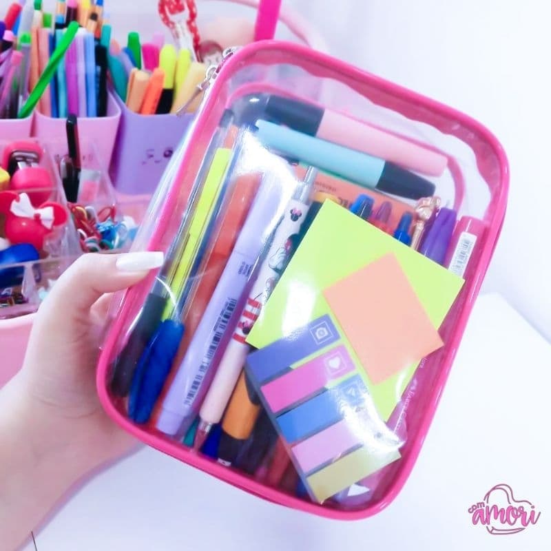 Estojo Necessaire Box Transparente Escolar Organizador