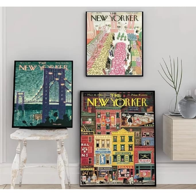 Quadros decorativos The New Yorker Travel City arte (3 peças)