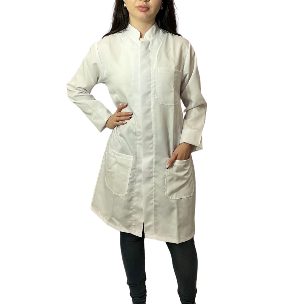 Jaleco Feminino Oxford Manga Longa Acinturado Gola Padre Branco