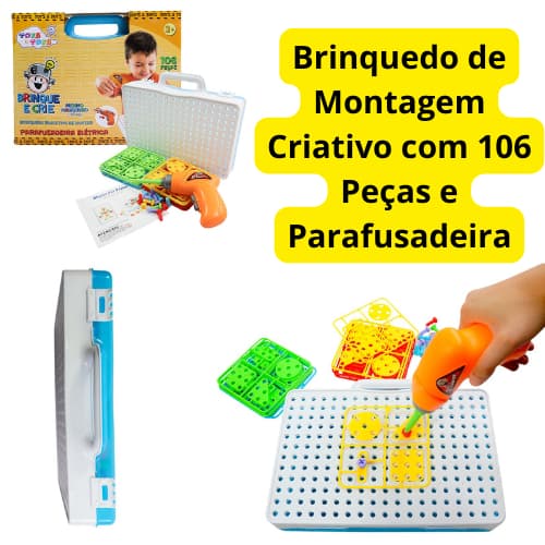 Brinquedo de Montagem Criativo com 106 Peças e Parafusadeira, estimule a imaginação e Criatividade