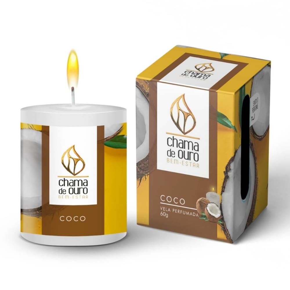 Vela Aromática Coco Longa Duração 60g Chama de Ouro
