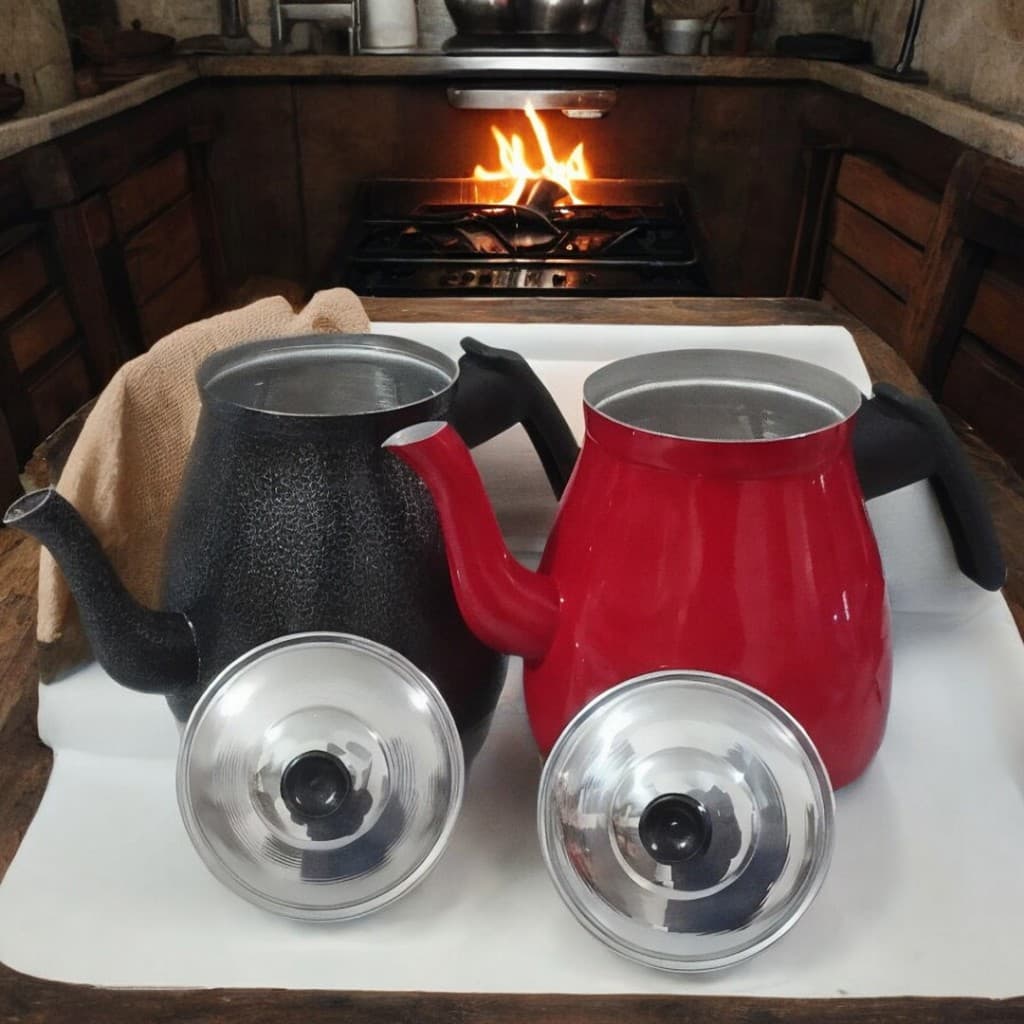 Bule De Café e Cha Em Aluminio 1,5 Litros Ou 1 Litro Vermelho ou Preto Craqueado