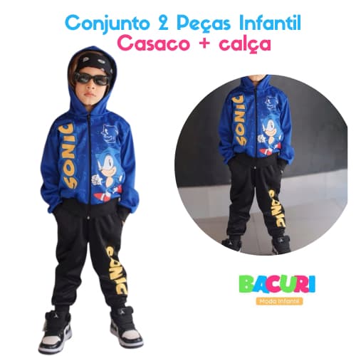 Conjunto 2 Peças Flanelado Infantil Sonic Menino