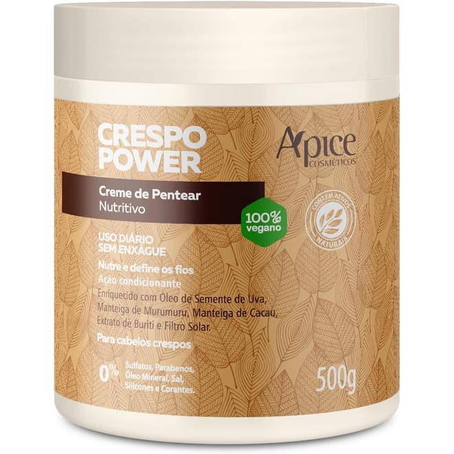 Apse Apice Creme de Pentear Nutritivo Crespo Power Hidratação Proteção Térmica 500g