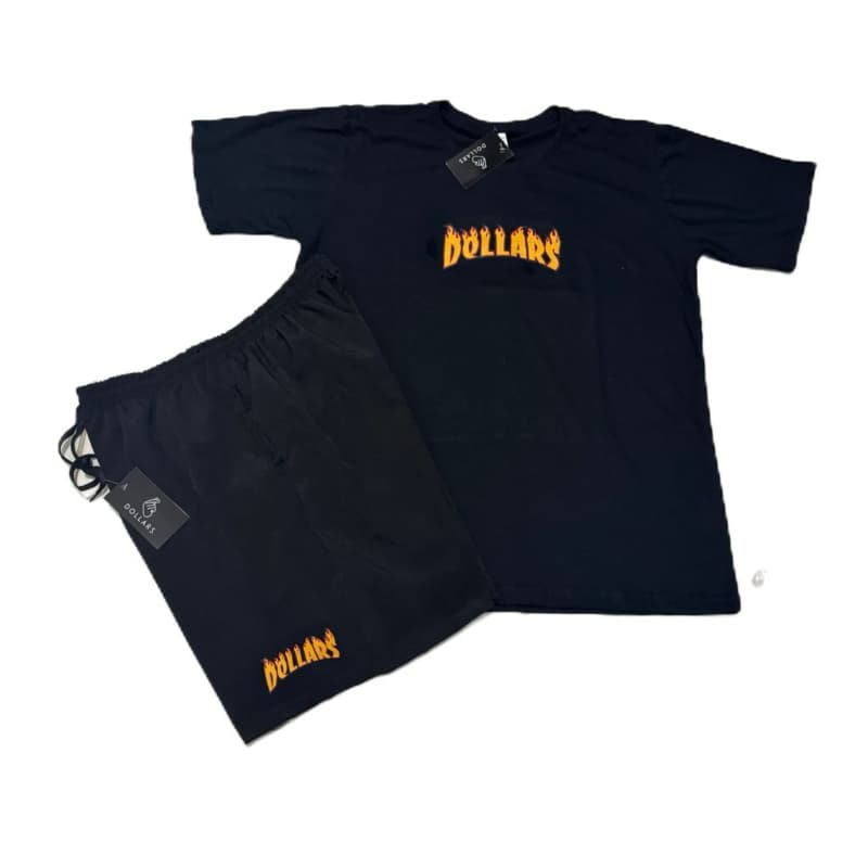 CAMISETA E BERMUDA TACTEL DOLLARS FIRE CHAMA  PRAIA VERAO OFERTA SKATE SURF SK8 COMPANY