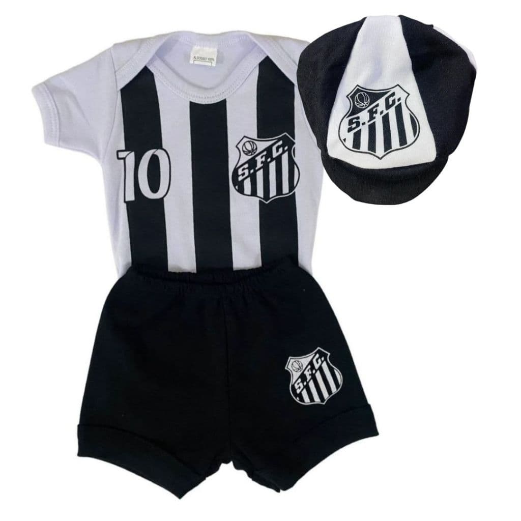 Kit Body Bebê Santos + Shorts e Boina Temática Mesversário Menino