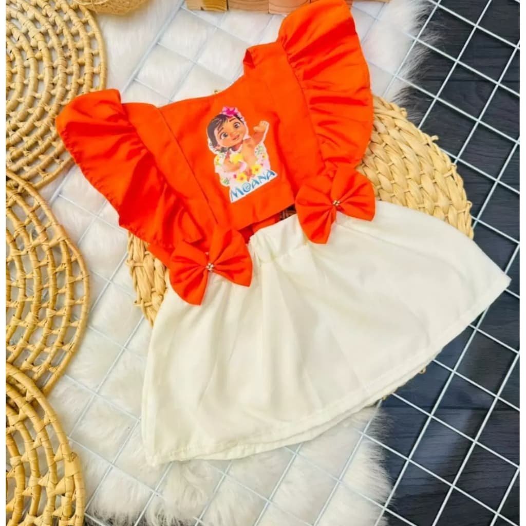 Romper Vestido Moana + Faixa De Cabelo Jardineira Temático Mesversário Body Bebê Menina Ensaio Fotográfico