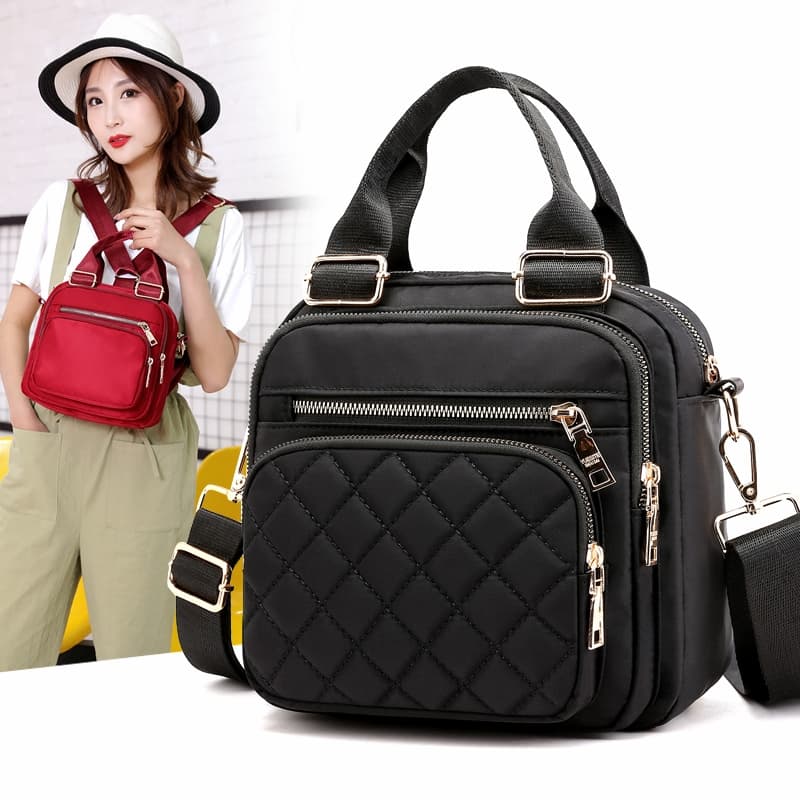Bolsa feminina nylon impermeável vira mochila transversal tiracolo leve 3em1 multiuso
