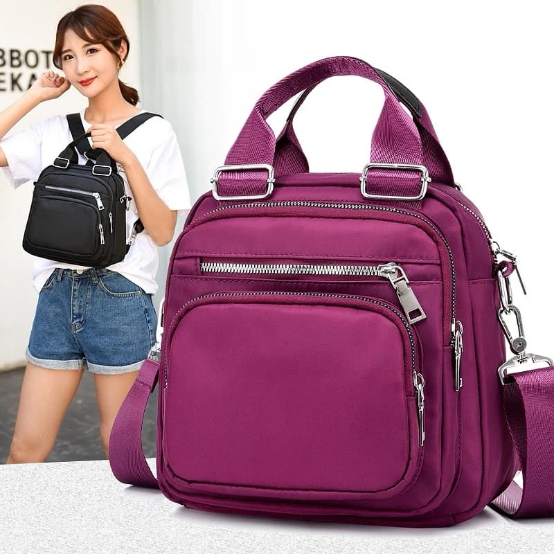bolsa feminina média nylon impermeável vira mochila alça transversal tiracolo