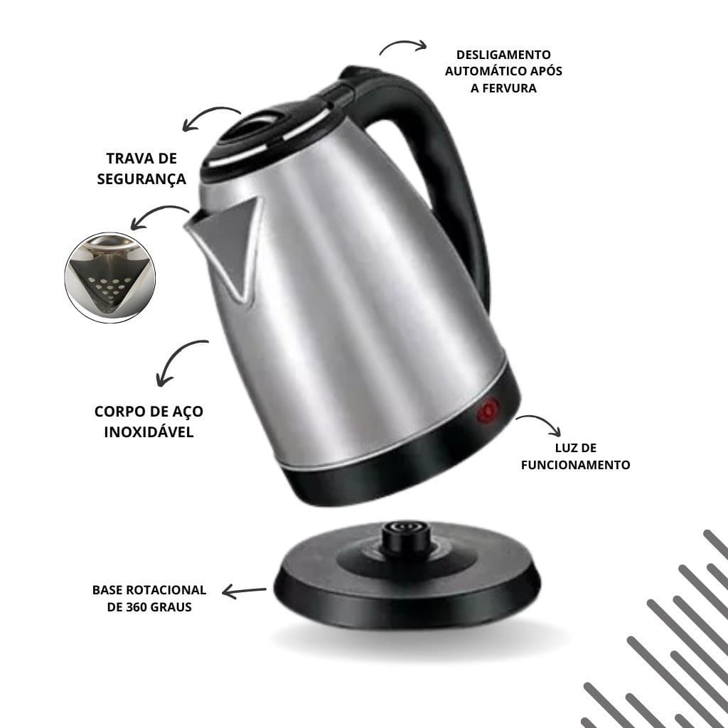 Chaleira Jarra elétrica Inox Bule elétrico 1,8 lts 110v ou 220v