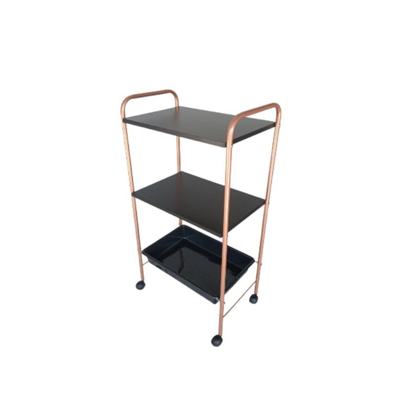 Carrinho Mesa Auxiliar 2 Tampos 1 Bandejas Rose Gold e Preto