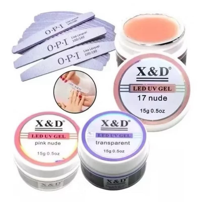 Kit 3 Gel X&d Alongamento Unha Profissional Led Uv 15g + 1 LIXAS O.P.I 100/180