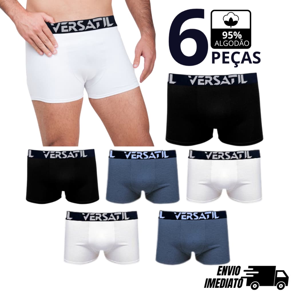 Cueca Boxer Box Algodão Kit 6 Peças Cotton Elastano Masculina Versatil Premium Pijama Roupa