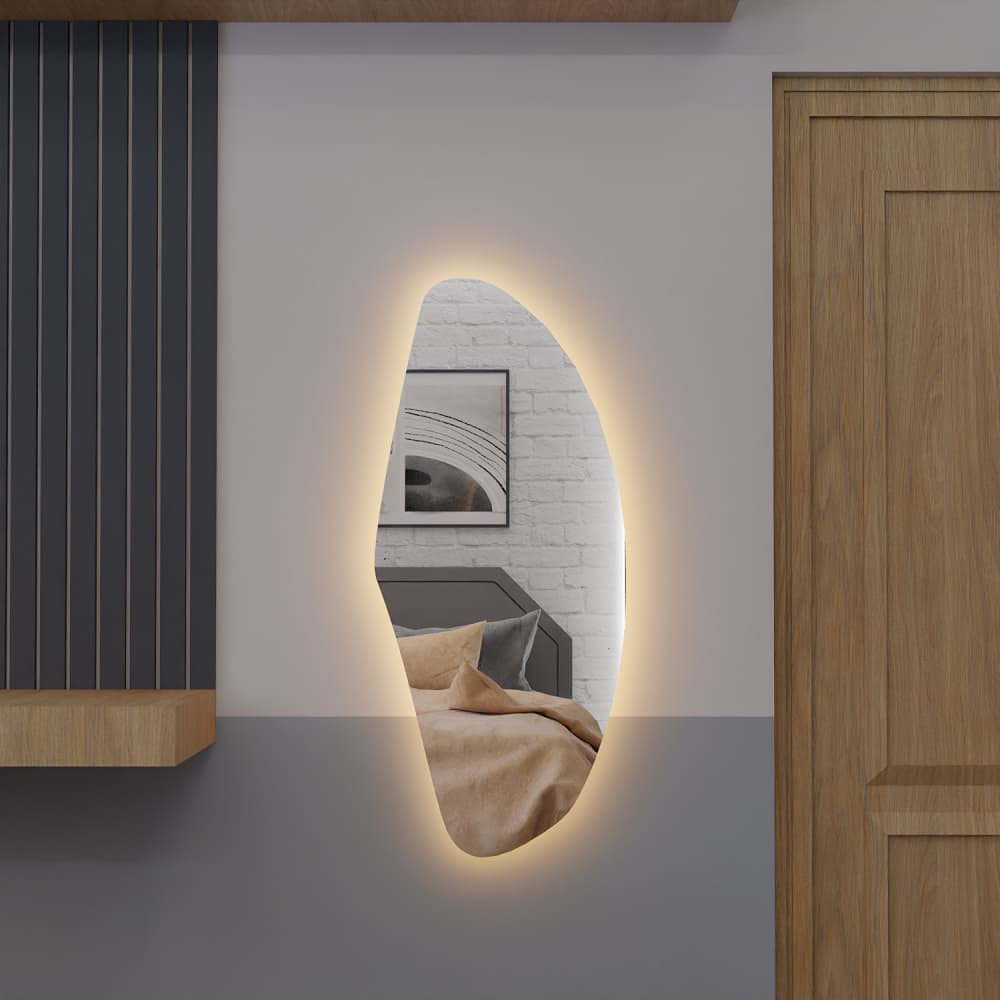 Espelho Organico Com Led E23 115cmx50cm Luz Branca e Amarela Sala Quarto Salão