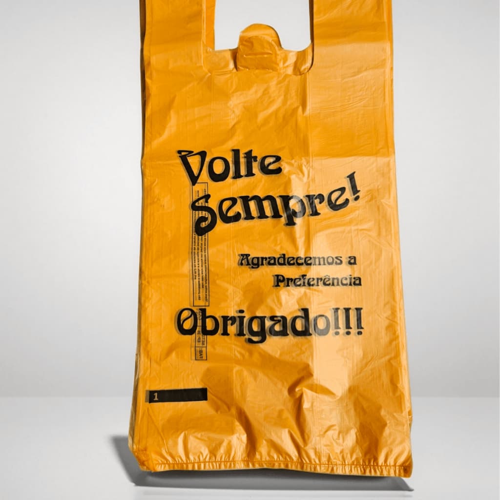 Sacola Plástica Laranja Reforçada (38x50) com Logo Volte Sempre | 100 UNIDADES