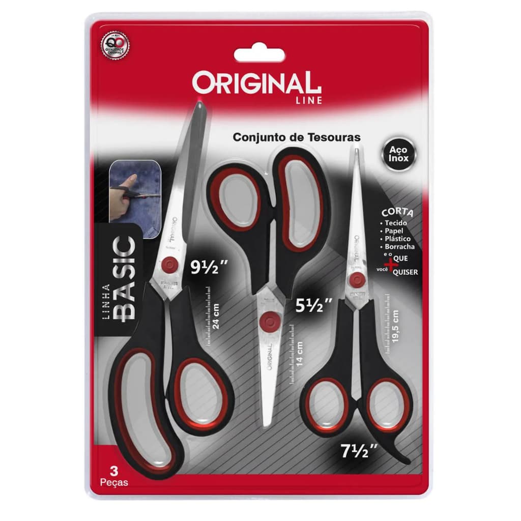 Kit 3 Tesouras Em Aço Inox Multiuso Corte Costura Artesanato Domestico e Profissional