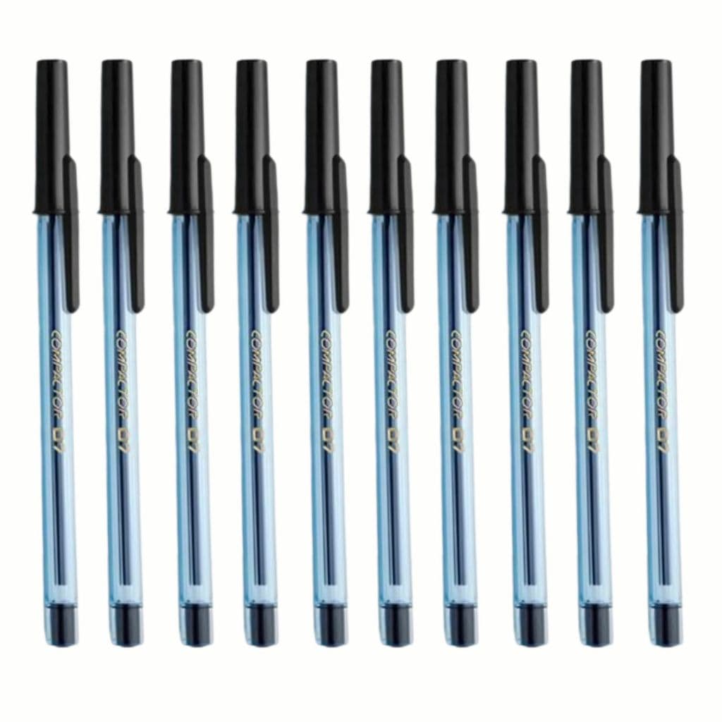 Kit com 10 Canetas Compactor Preta / Azul  tubo Transparente para o ENEM