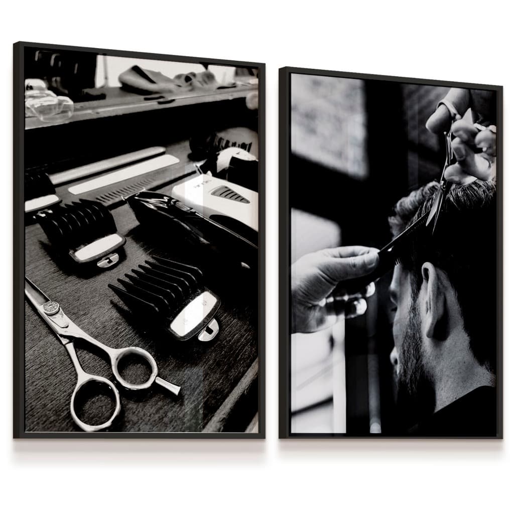 Quadro Decorativo Vidro Barbearia Barbeiro Corte Cabelo Tesoura 33x43cada