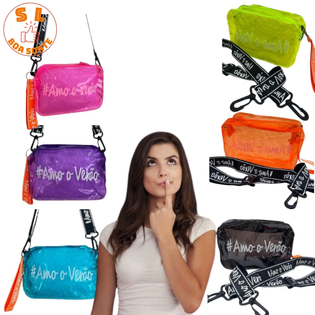 Bolsa Feminina com Alça Transversal Pochete Necessaire Transparente Praia Colorido Estilo Quadrada