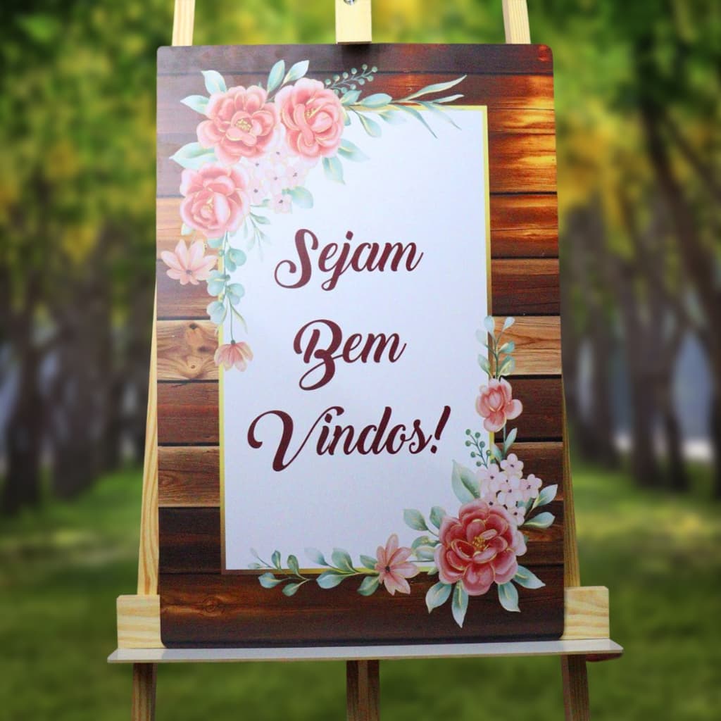 Placa Quadro Sejam Bem Vindos Decoração Eventos MDF Adesivado 40x60cm