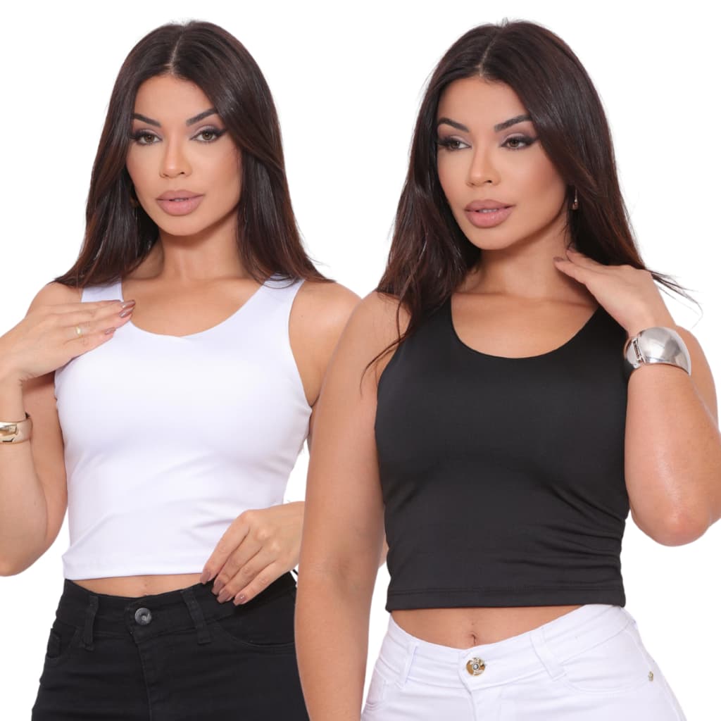 Kit 2 Cropped Blusa Regata Forrada Suplex Básico Liso Várias Cores