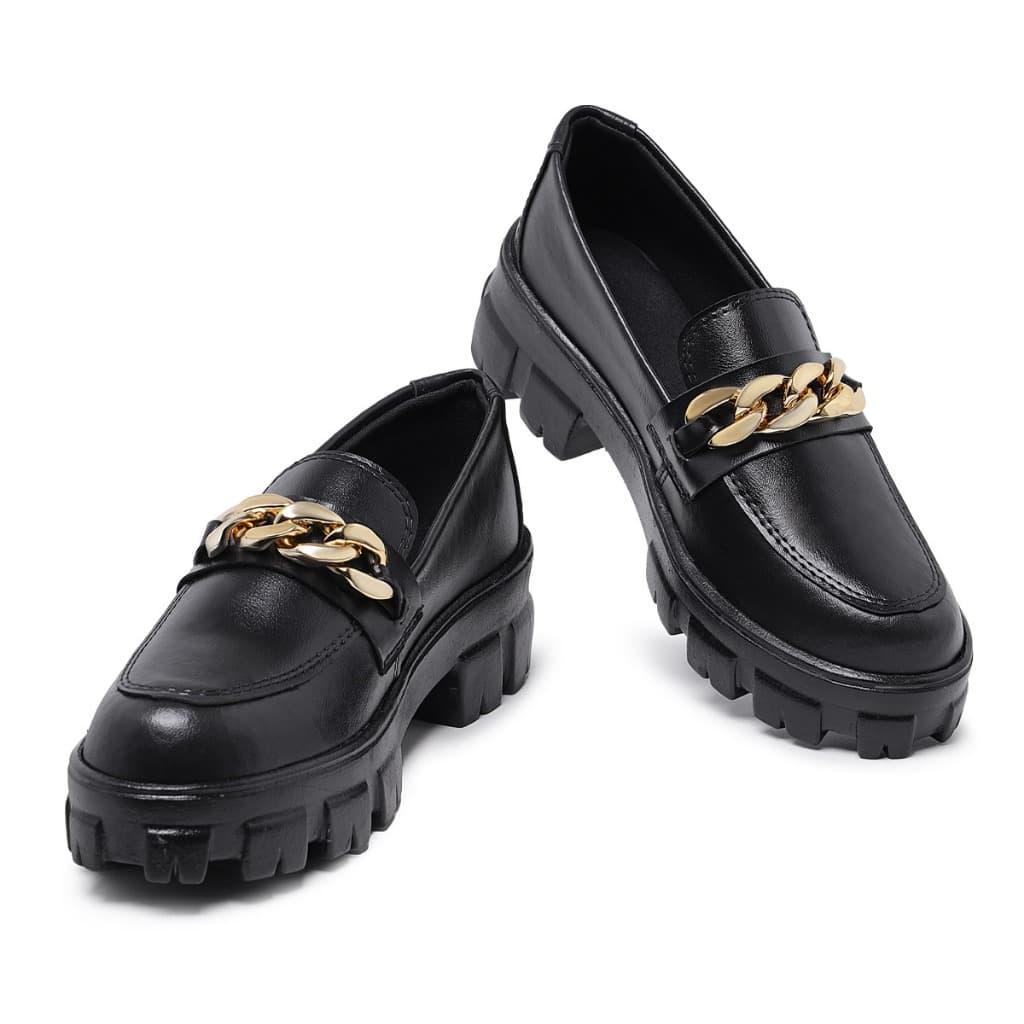Sapato Mocassim Feminino Tratorado Fivela Dourada
