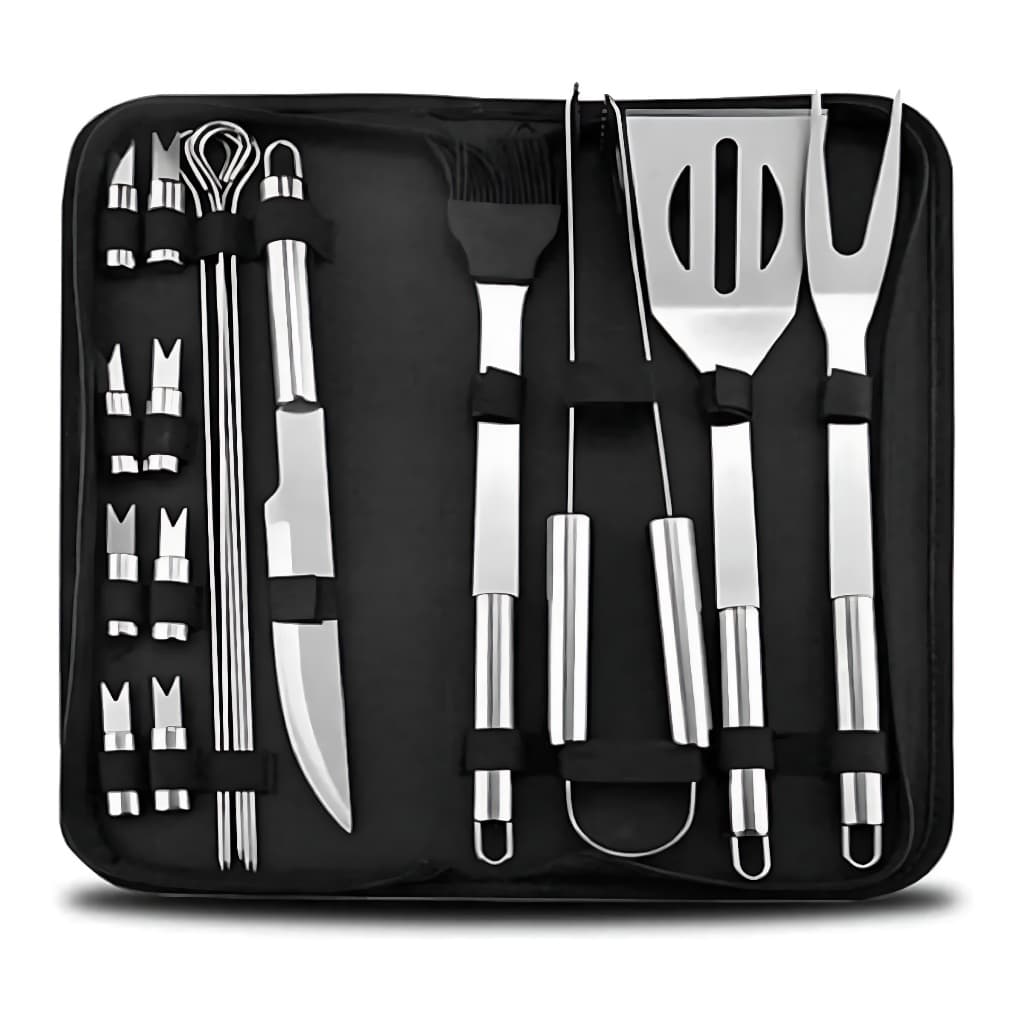 Kit Churrasco Conjunto Chef Gourmet Utensílios Em Aço Inoxidável Inox Com Estojo Churrasqueiro Profissional