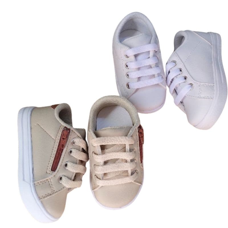 2 sapatinhos de bebe menino bege e branco tênis para bebê masculino calçado sapato
