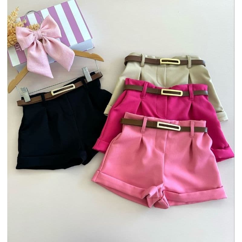 Short alfaiataria infantil menina short com cinto infantil moda blogueirinha