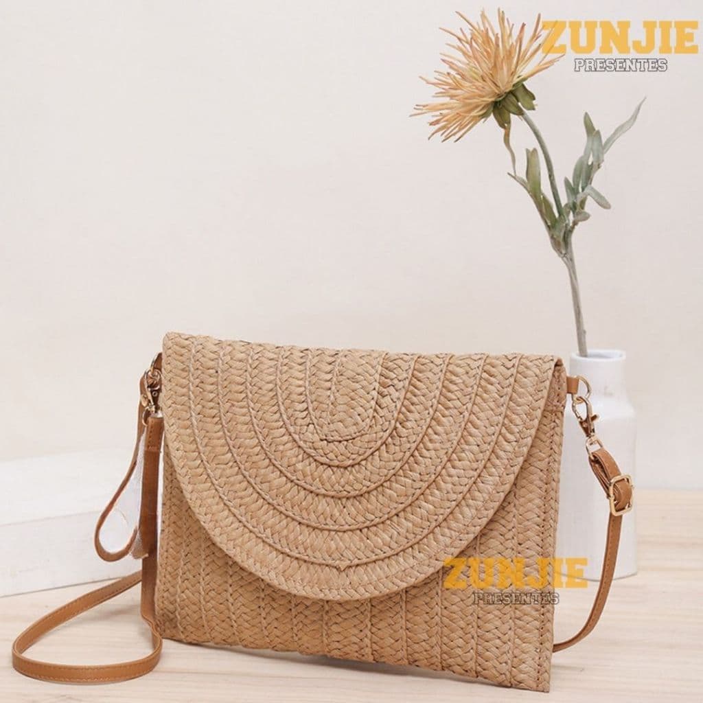 Bolsa Carteira De Palha Alça de Mão Com Alça Regulável Moda Praia / SZJ-68021