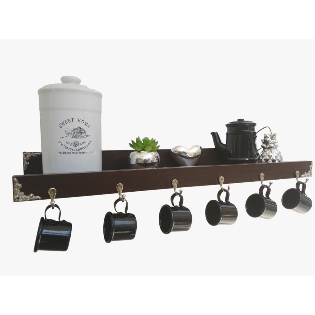 Prateleira para Xícaras em MDF Laminado com 6 Ganchos de Metal - CANTINHO DO CAFÉ #cantinhodocafé