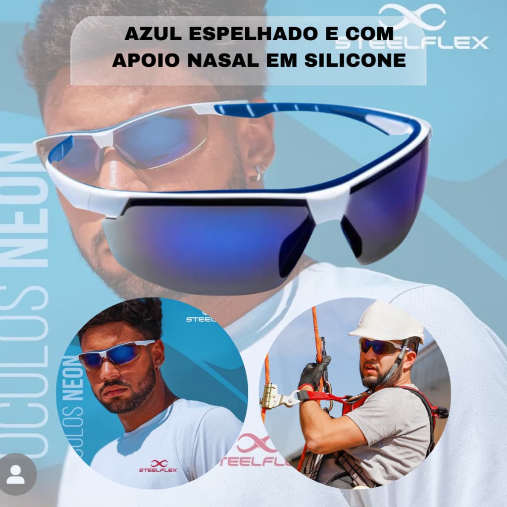 Óculos De Proteção Neon Azul Espelhado Steelflex CA