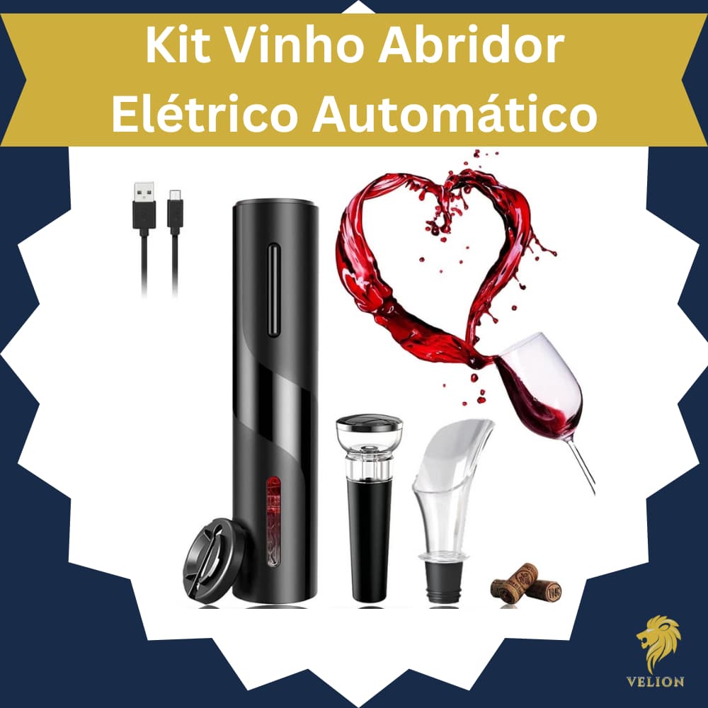 Abridor Vinho Elétrico Automático Saca Rolhas Kit