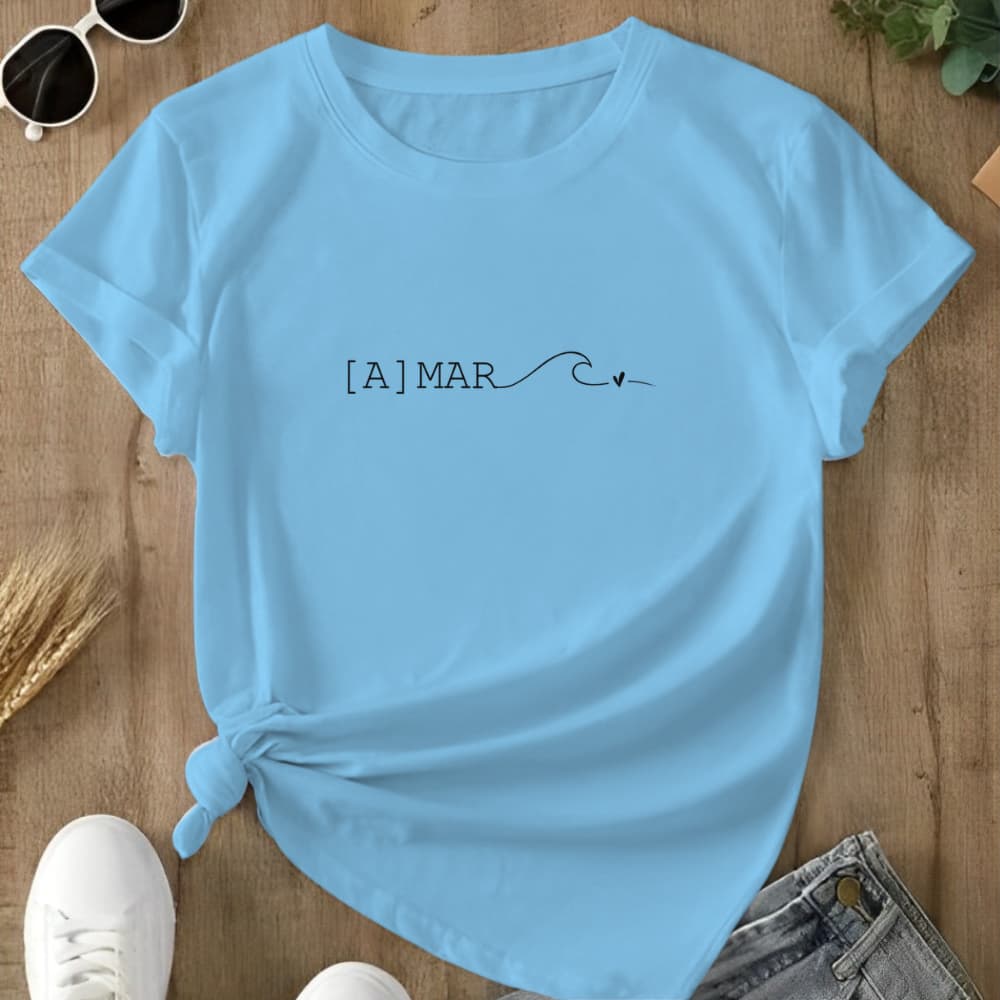 Camiseta Algodão Manga Curta Verão [A] Mar Sentimento Praia Mar Oceano Água Confortável Linda