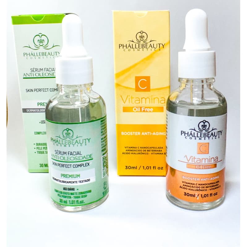 Kit Sérum Facial Antioleosidade e Vitamina C PhálleBeauty