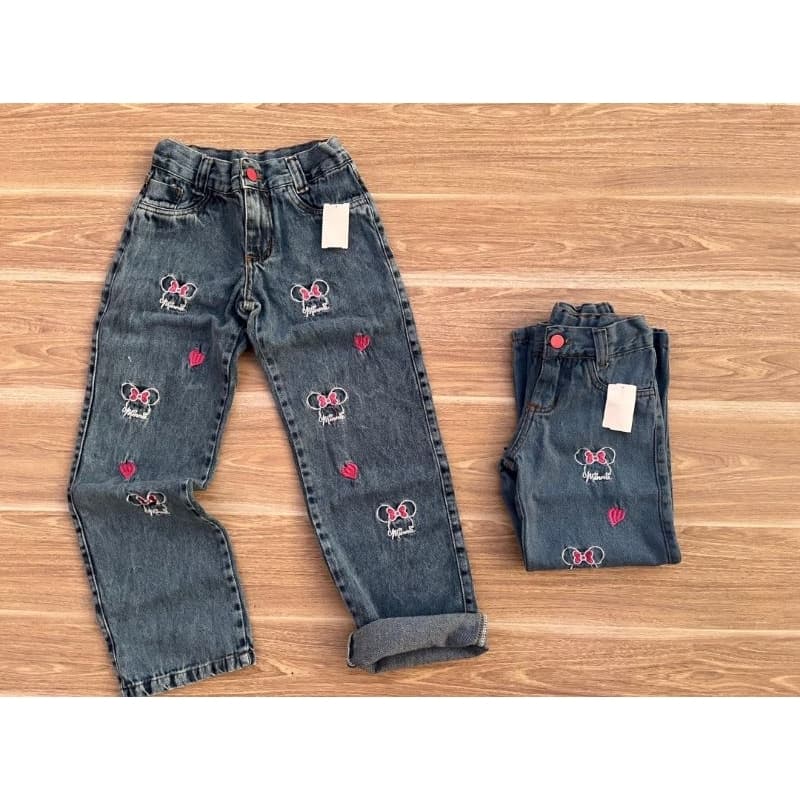 calça jeans minnie calça infantil bordada.